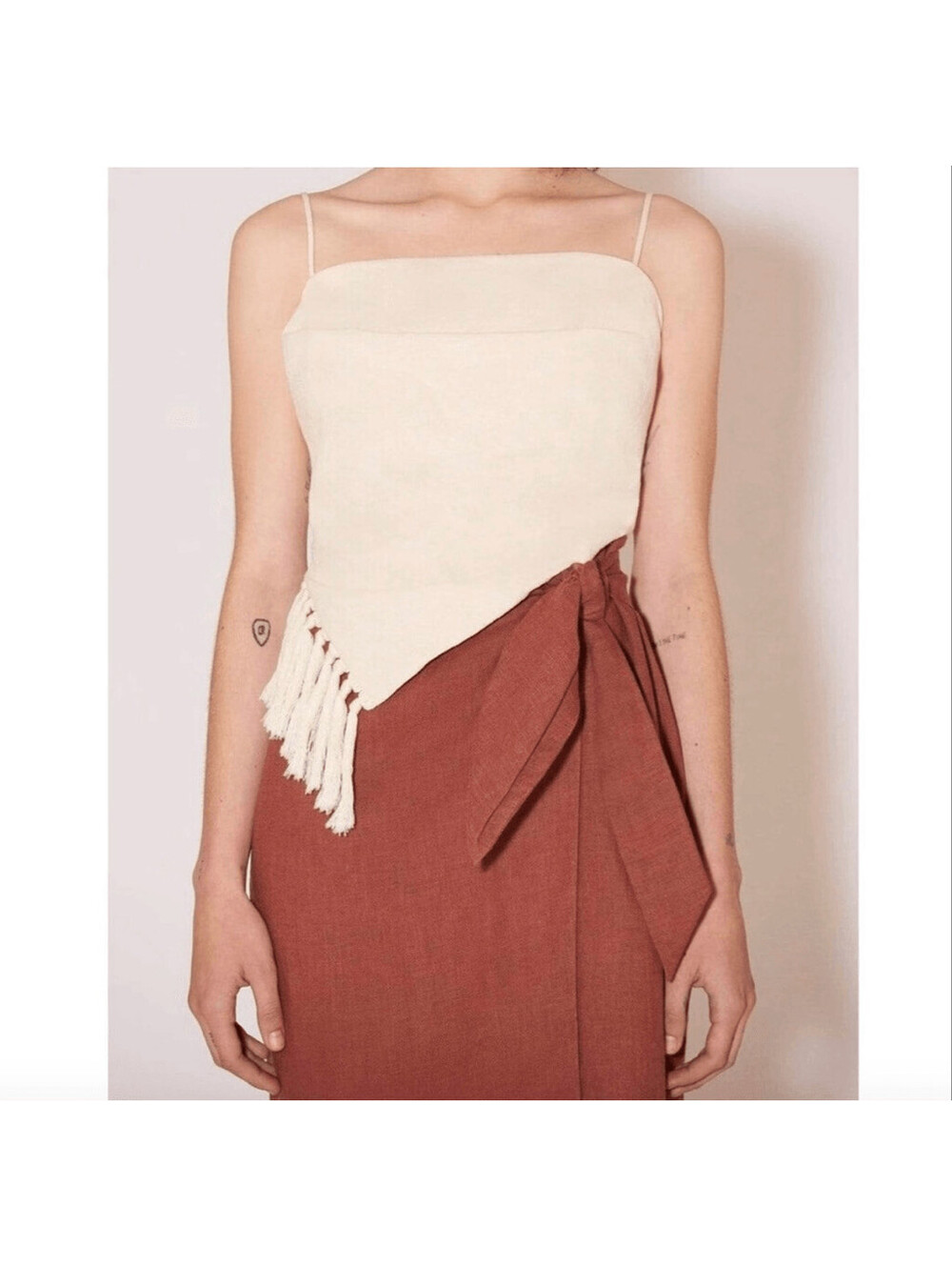 Nanushka Raelynn Fringe Cotton Top in Creme, size  XS
